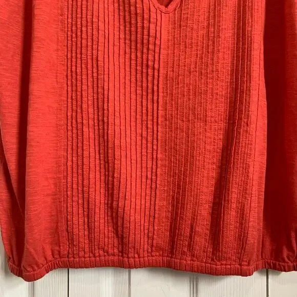 prAna red ribbed front tie neck Ocupas Popover Top Large - Picture 2 of 9